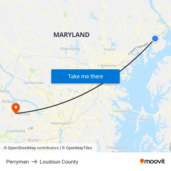 Perryman to Loudoun County map