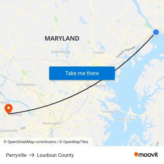 Perryville to Loudoun County map