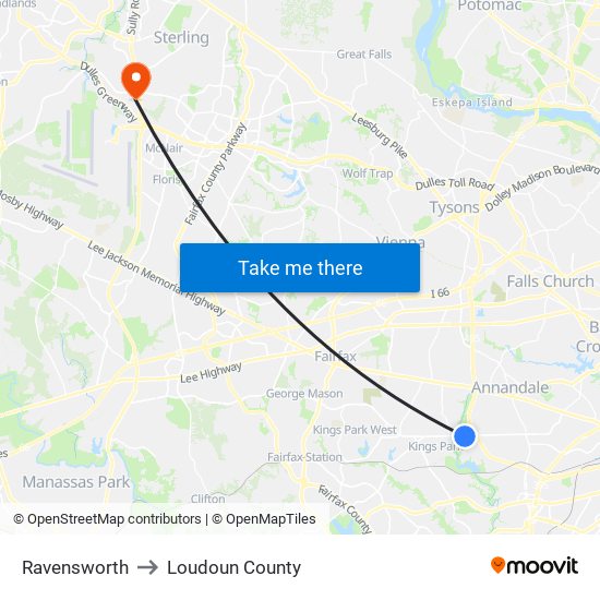 Ravensworth to Loudoun County map