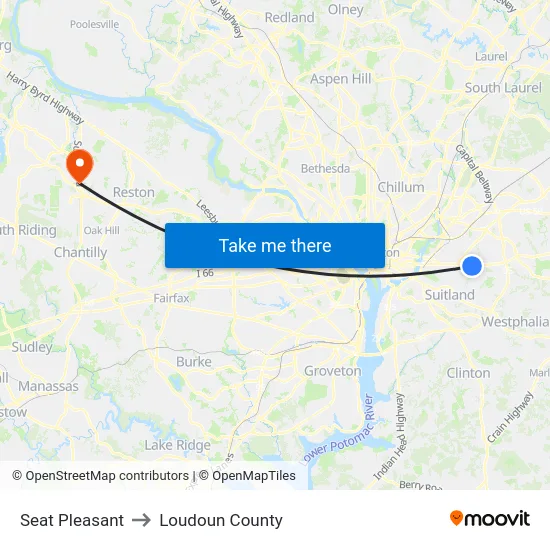 Seat Pleasant to Loudoun County map