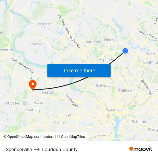 Spencerville to Loudoun County map