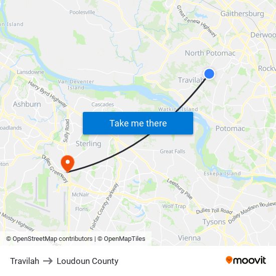 Travilah to Loudoun County map