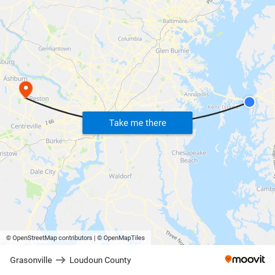 Grasonville to Loudoun County map