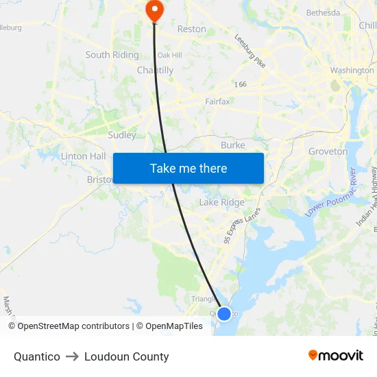 Quantico to Loudoun County map