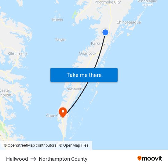 Hallwood to Northampton County map