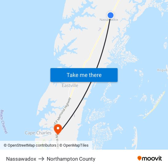 Nassawadox to Northampton County map