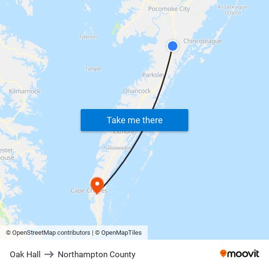 Oak Hall to Northampton County map