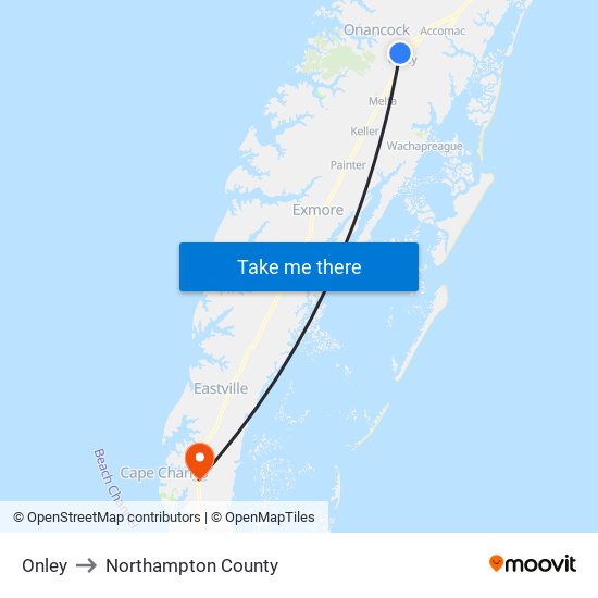 Onley to Northampton County map