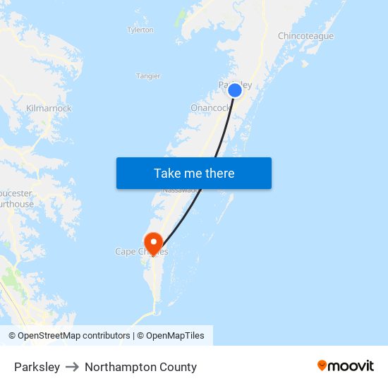 Parksley to Northampton County map