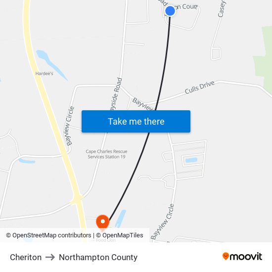 Cheriton to Northampton County map