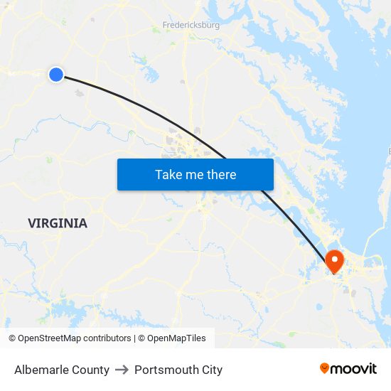 Albemarle County to Portsmouth City map