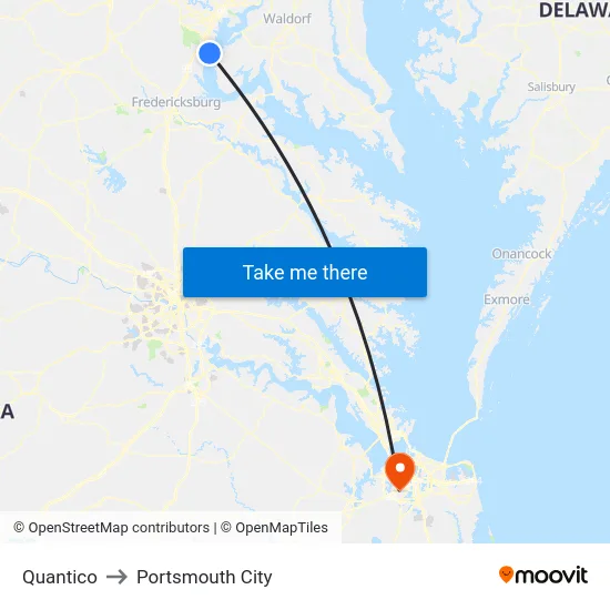 Quantico to Portsmouth City map