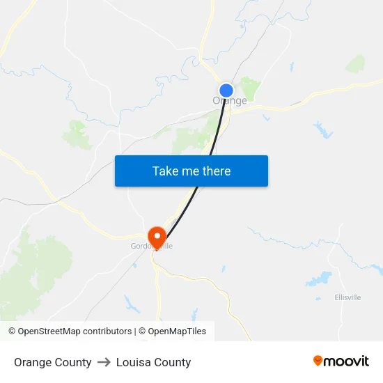 Orange County to Louisa County map