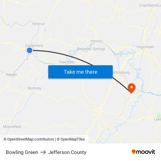 Bowling Green to Jefferson County map