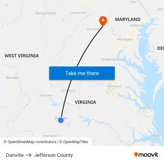 Danville to Jefferson County map