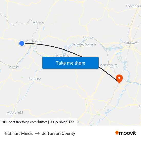 Eckhart Mines to Jefferson County map