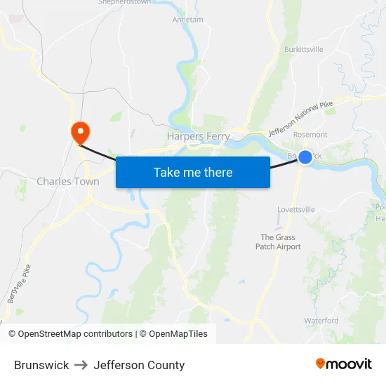 Brunswick to Jefferson County map
