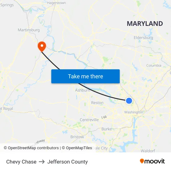 Chevy Chase to Jefferson County map
