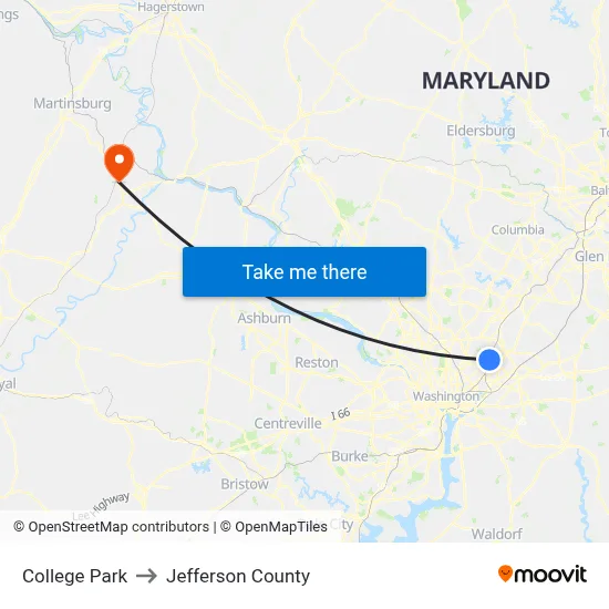 College Park to Jefferson County map