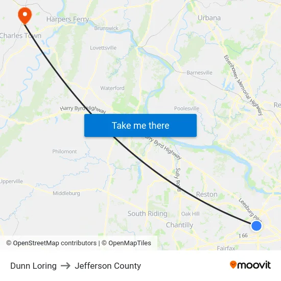 Dunn Loring to Jefferson County map