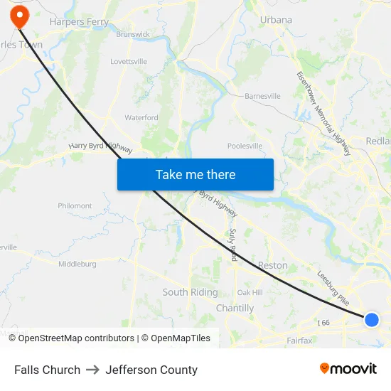 Falls Church to Jefferson County map