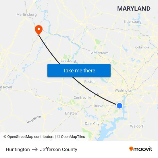 Huntington to Jefferson County map