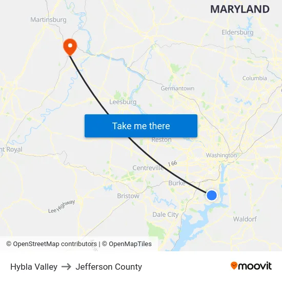 Hybla Valley to Jefferson County map