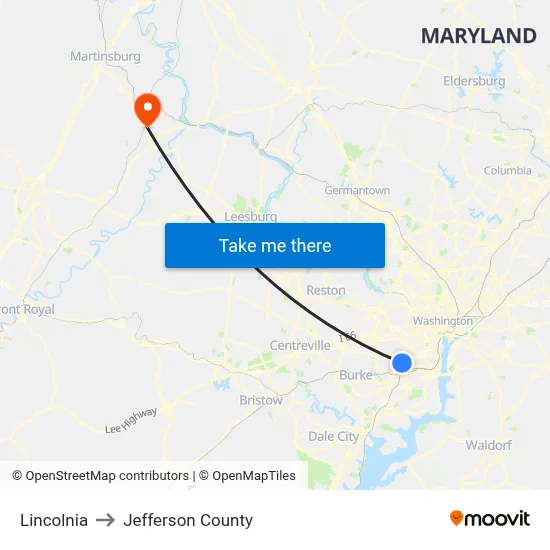 Lincolnia to Jefferson County map