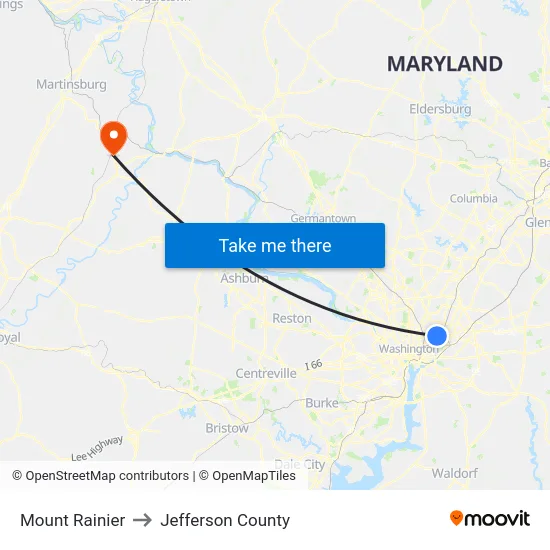 Mount Rainier to Jefferson County map