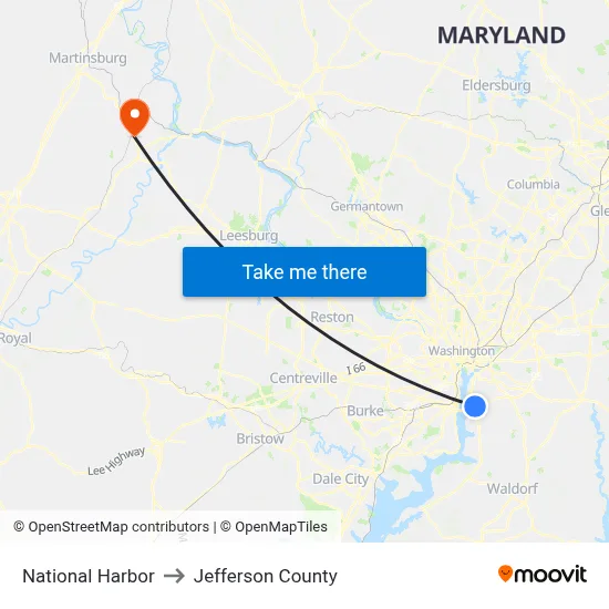 National Harbor to Jefferson County map