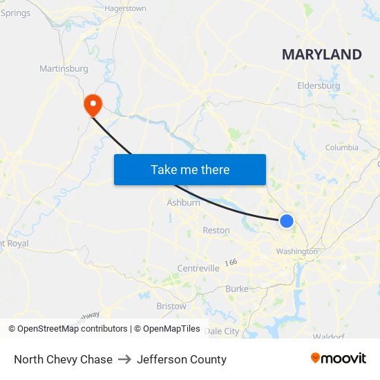 North Chevy Chase to Jefferson County map