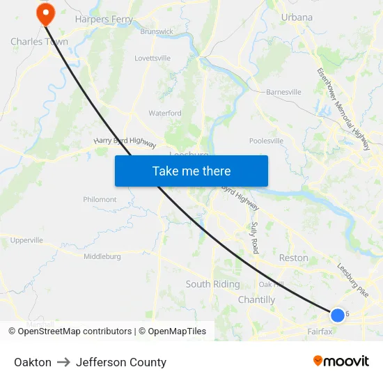 Oakton to Jefferson County map