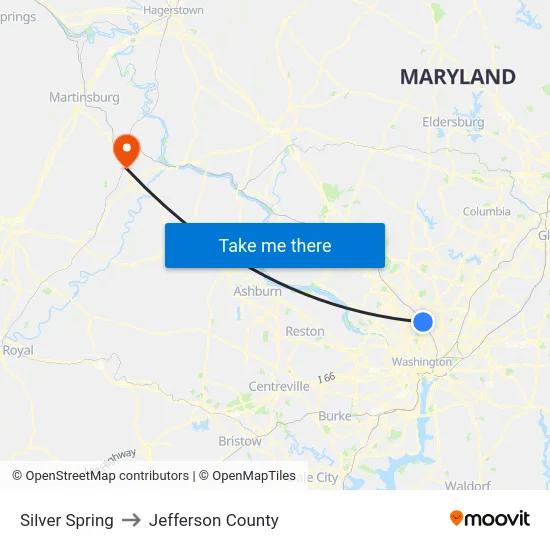 Silver Spring to Jefferson County map