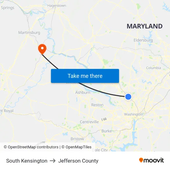 South Kensington to Jefferson County map