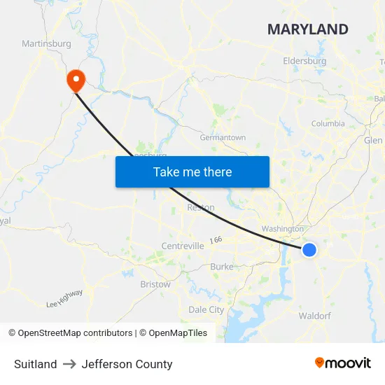 Suitland to Jefferson County map