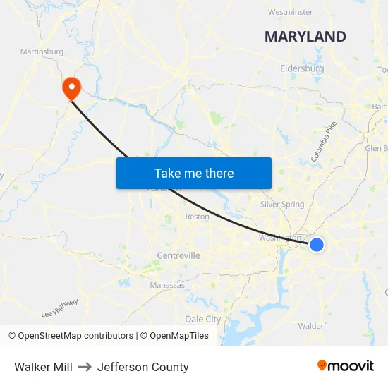Walker Mill to Jefferson County map