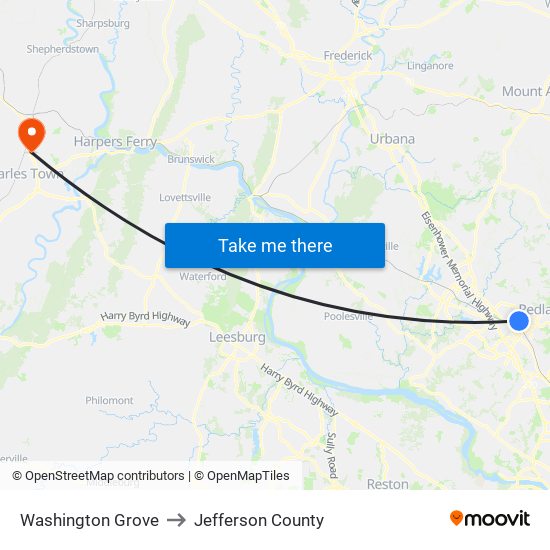 Washington Grove to Jefferson County map