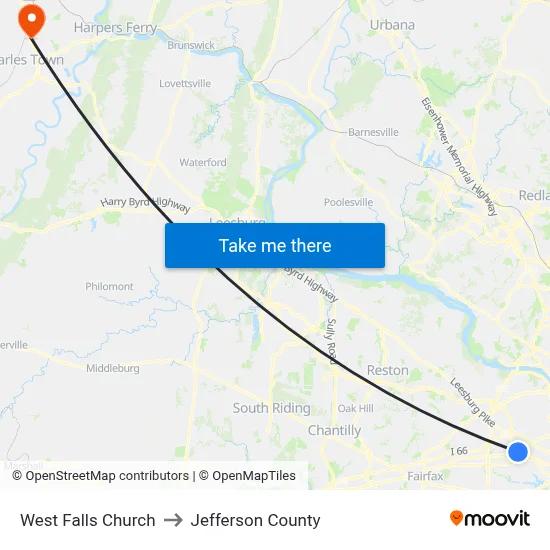 West Falls Church to Jefferson County map