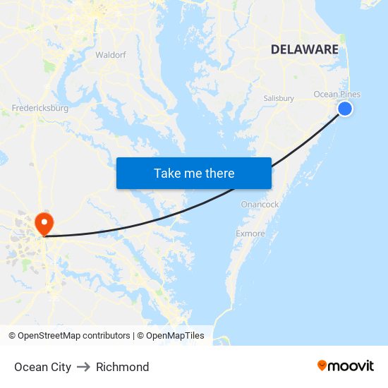 Ocean City to Richmond map