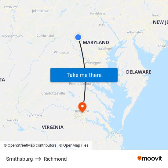 Smithsburg to Richmond map