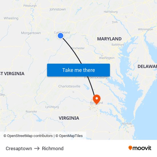 Cresaptown to Richmond map