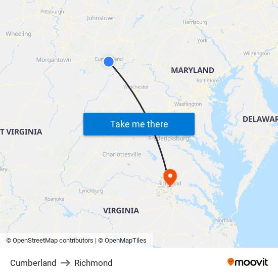 Cumberland to Richmond map