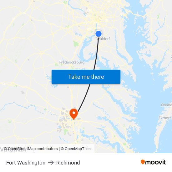 Fort Washington to Richmond map