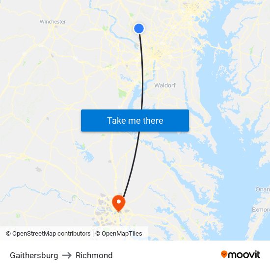 Gaithersburg to Richmond map