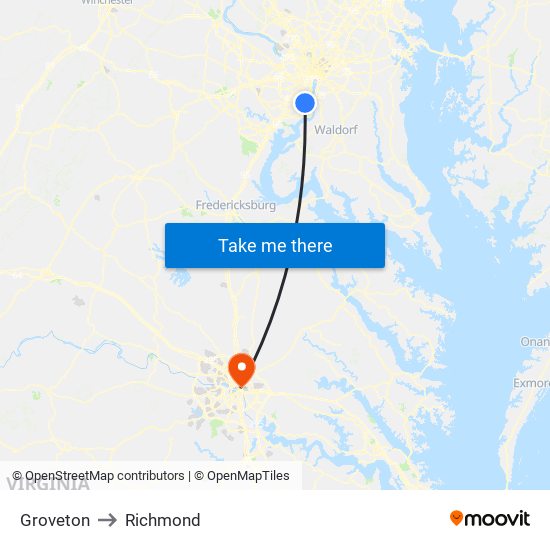 Groveton to Richmond map