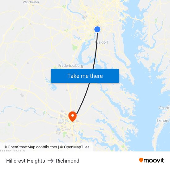 Hillcrest Heights to Richmond map