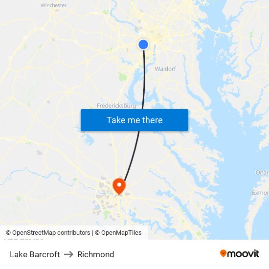 Lake Barcroft to Richmond map