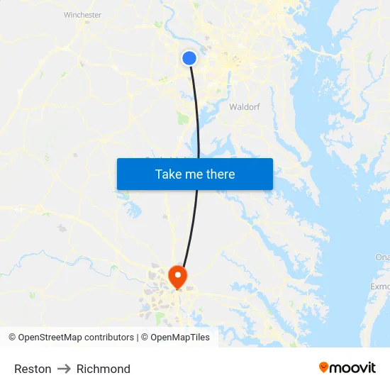 Reston to Richmond map