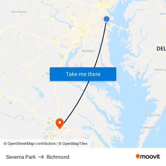 Severna Park to Richmond map