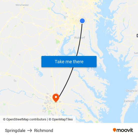 Springdale to Richmond map